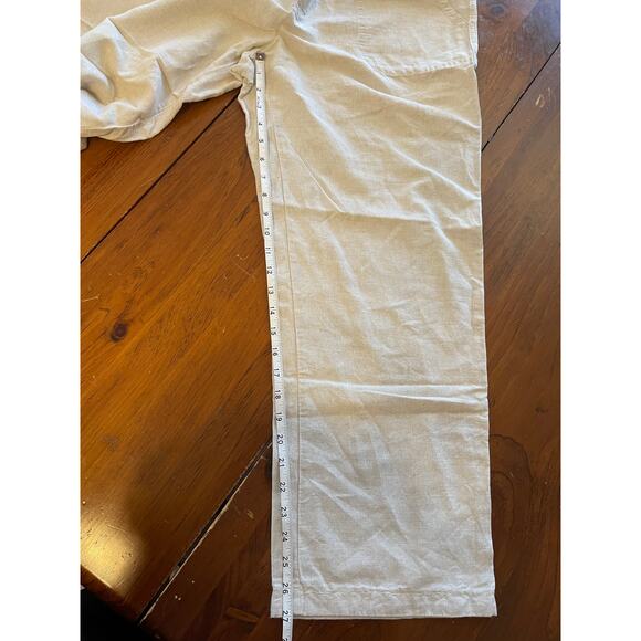 Liz Claiborne Womens Large Pants Linen/Cotton Tan Pockets Tie Close Some Pilling - Picture 11 of 12